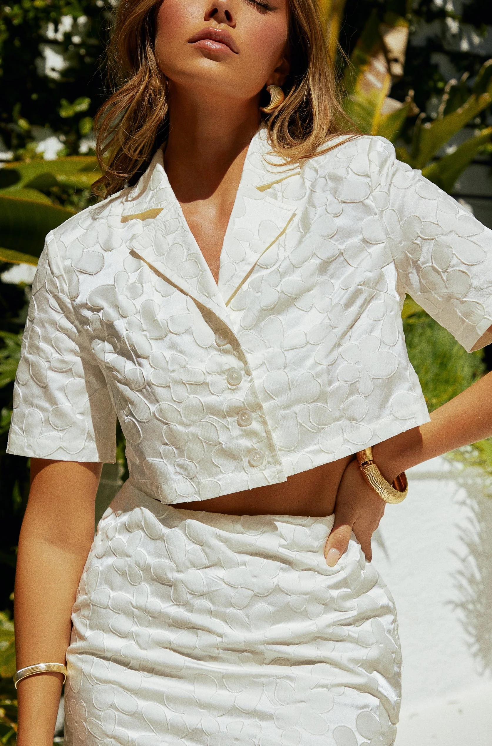 Sarina Button Up Crop Top - White - Image 3