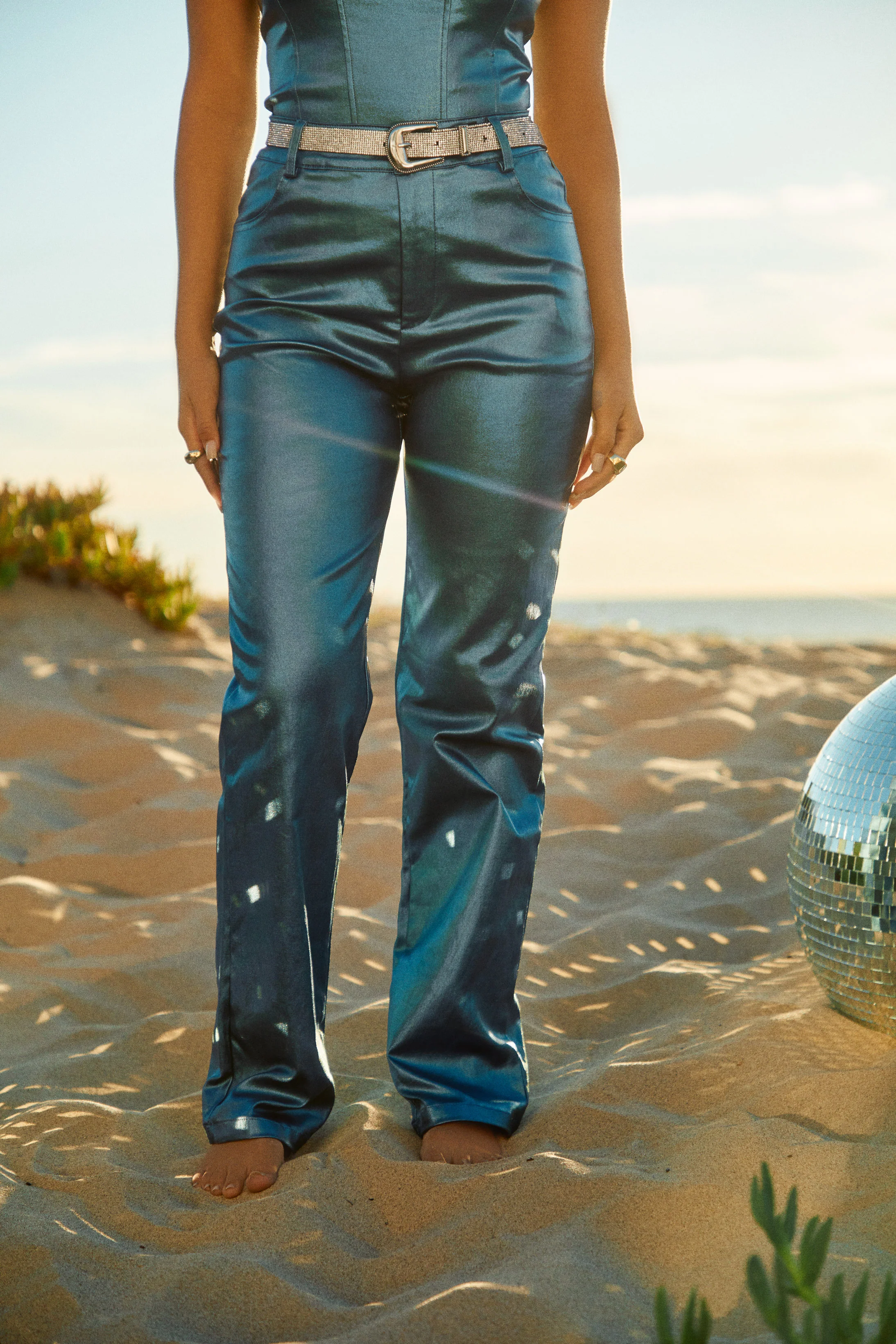 Selene Metallic Straight Leg Pant - Blue - Image 4