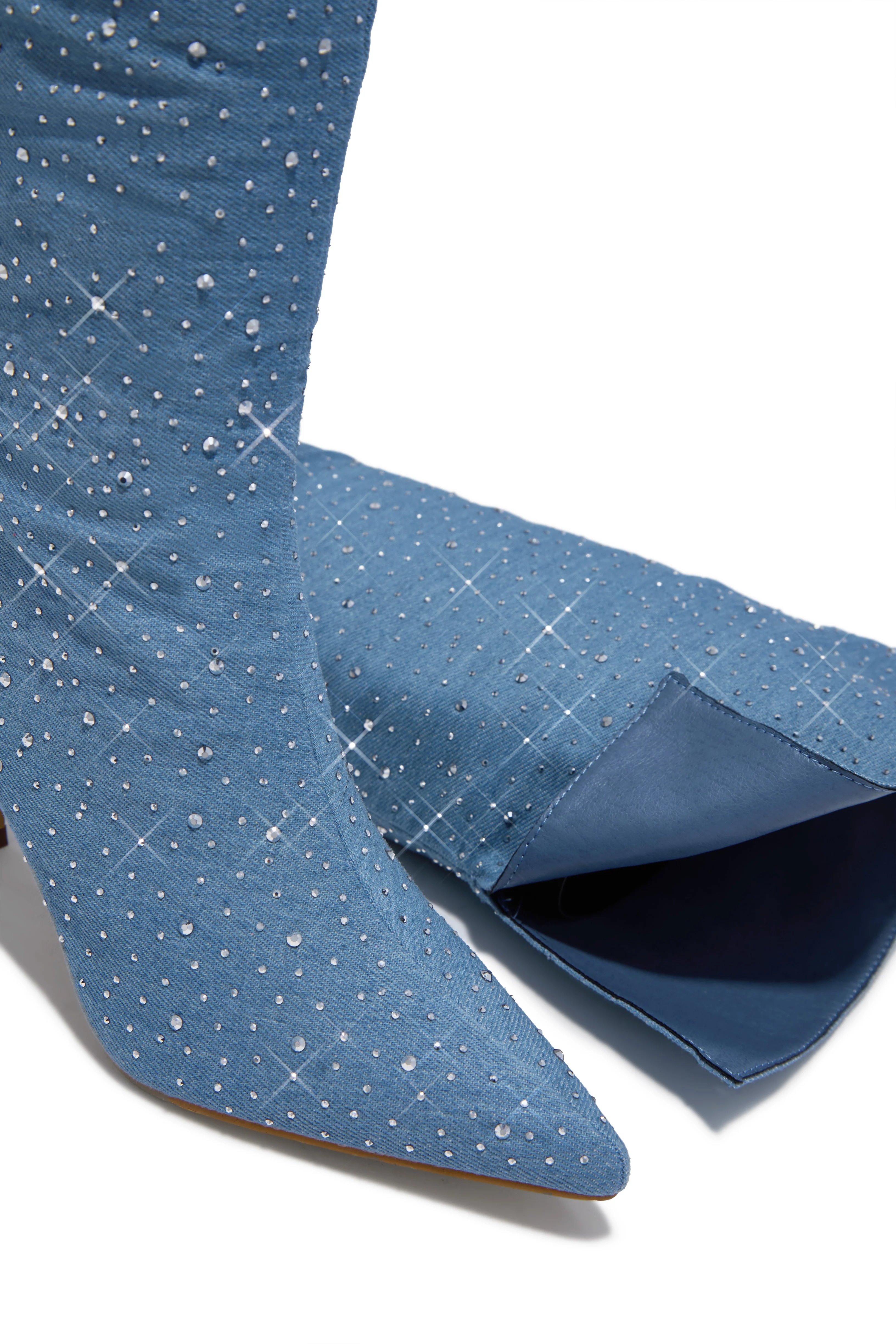 Shine Bright Embellished Over The Knee Heel Boots - Denim - Image 2