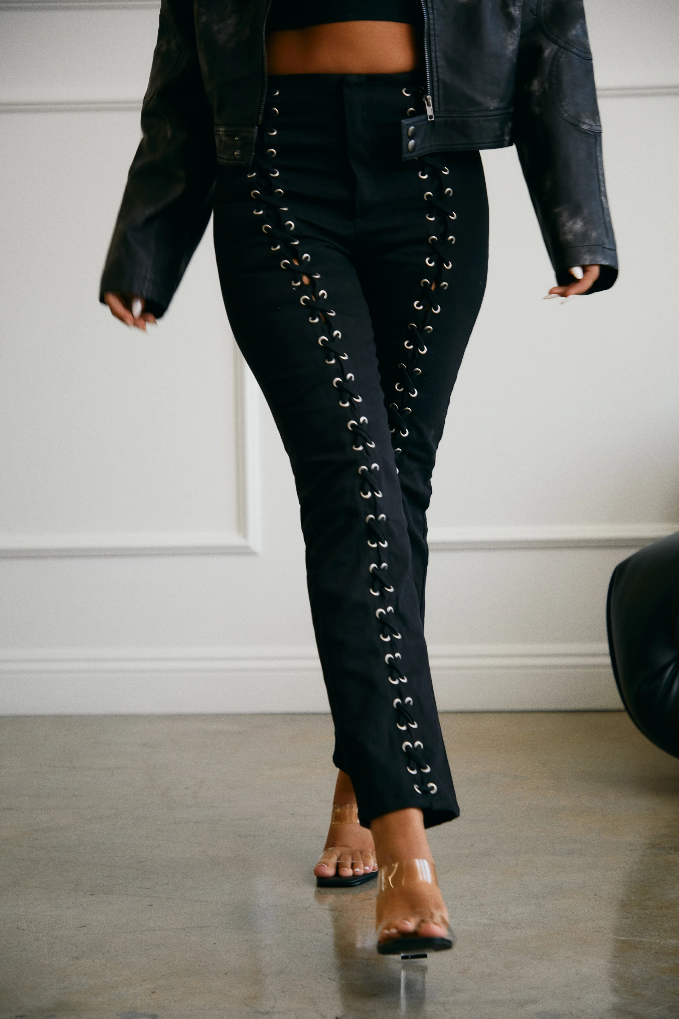 Simani Lattice Detail Straight Leg Pant - Black - Image 4