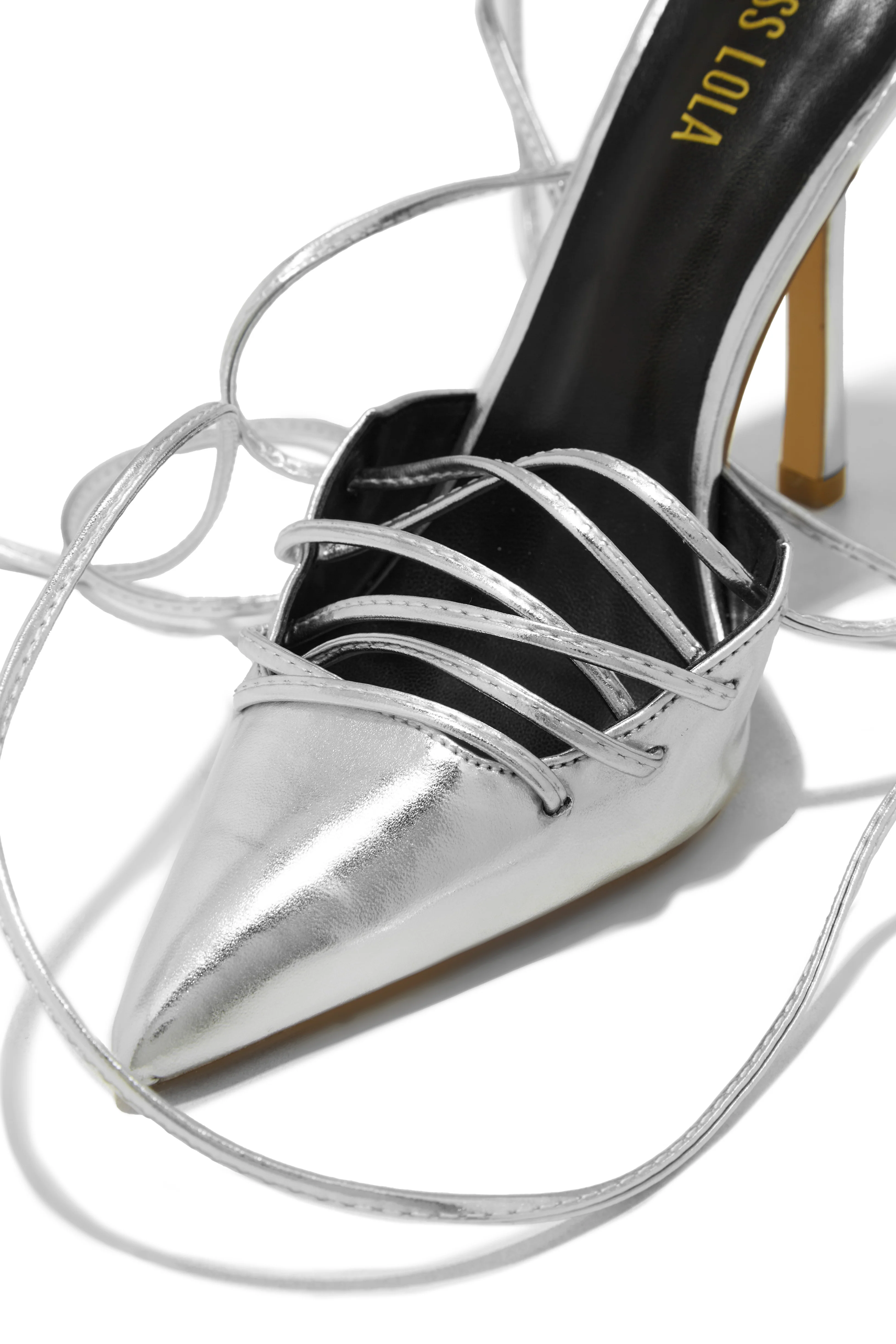 Simone Lace Up High Heel Pumps - Silver - Image 5