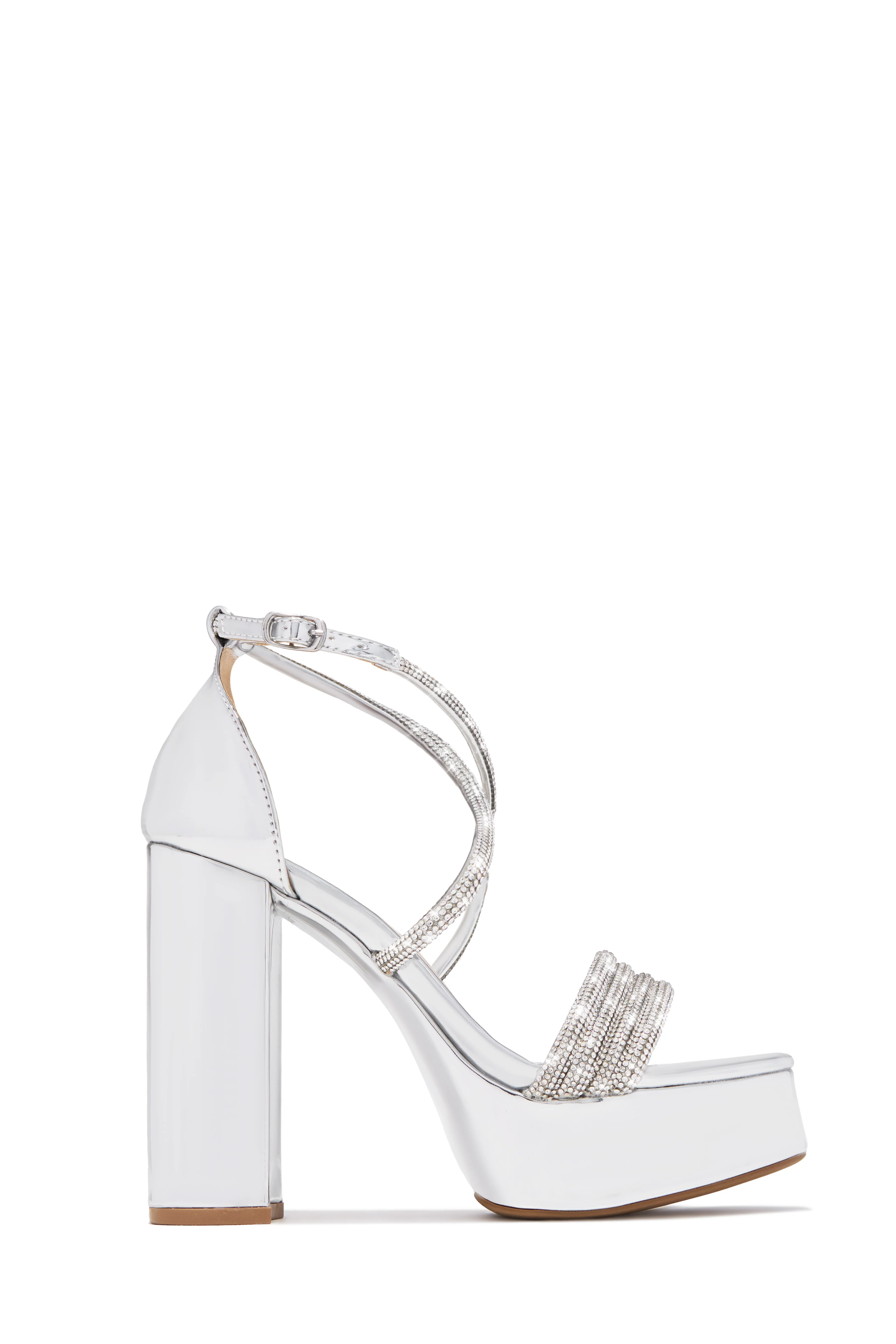 Special Nights Embellished Platform Block Heels - Silver - Image 3