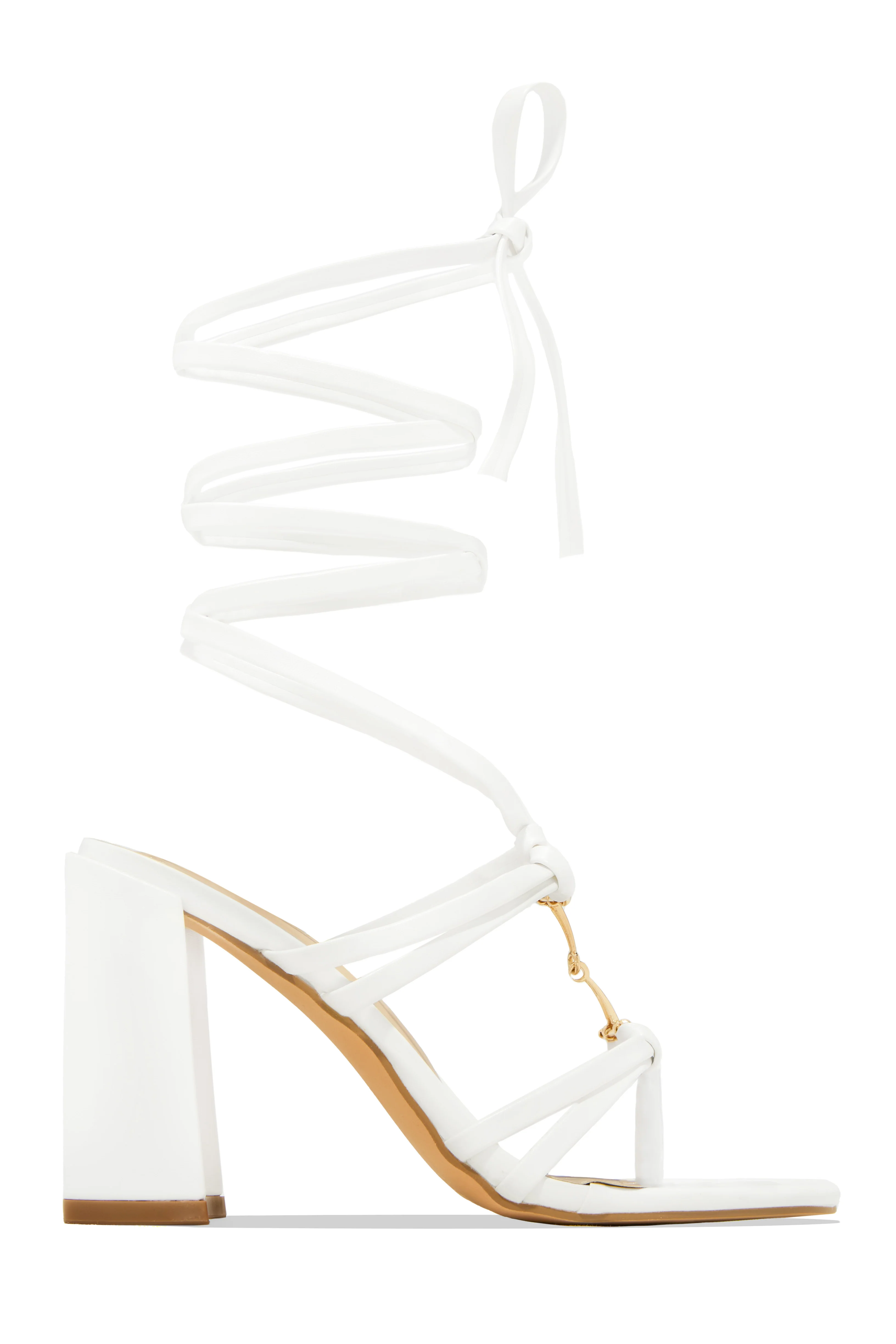 Stepping Out Lace Up Block Heels - White - Image 4