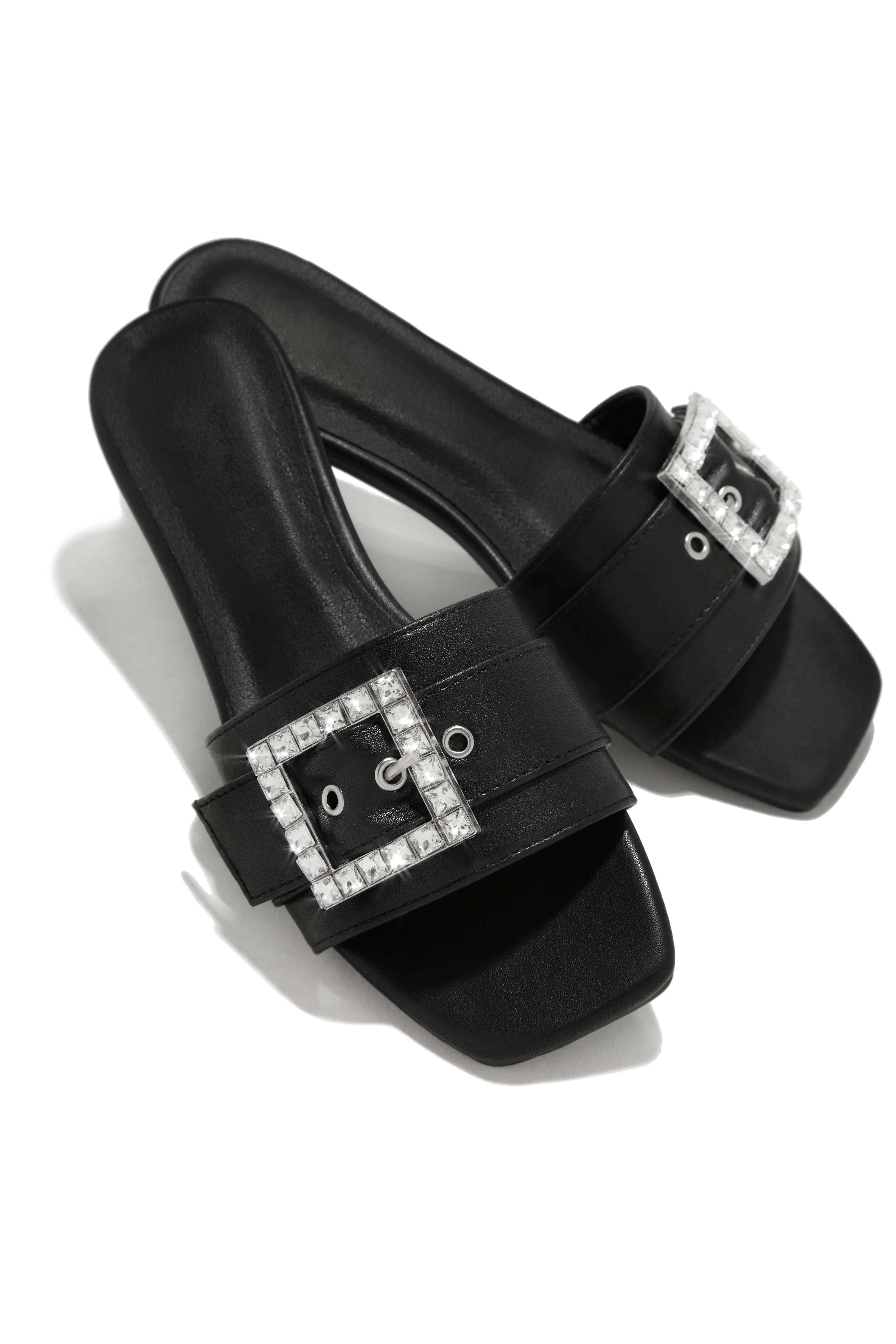 Summer Solstice Embellished Buckle Slip On Sandals - Black - Image 6