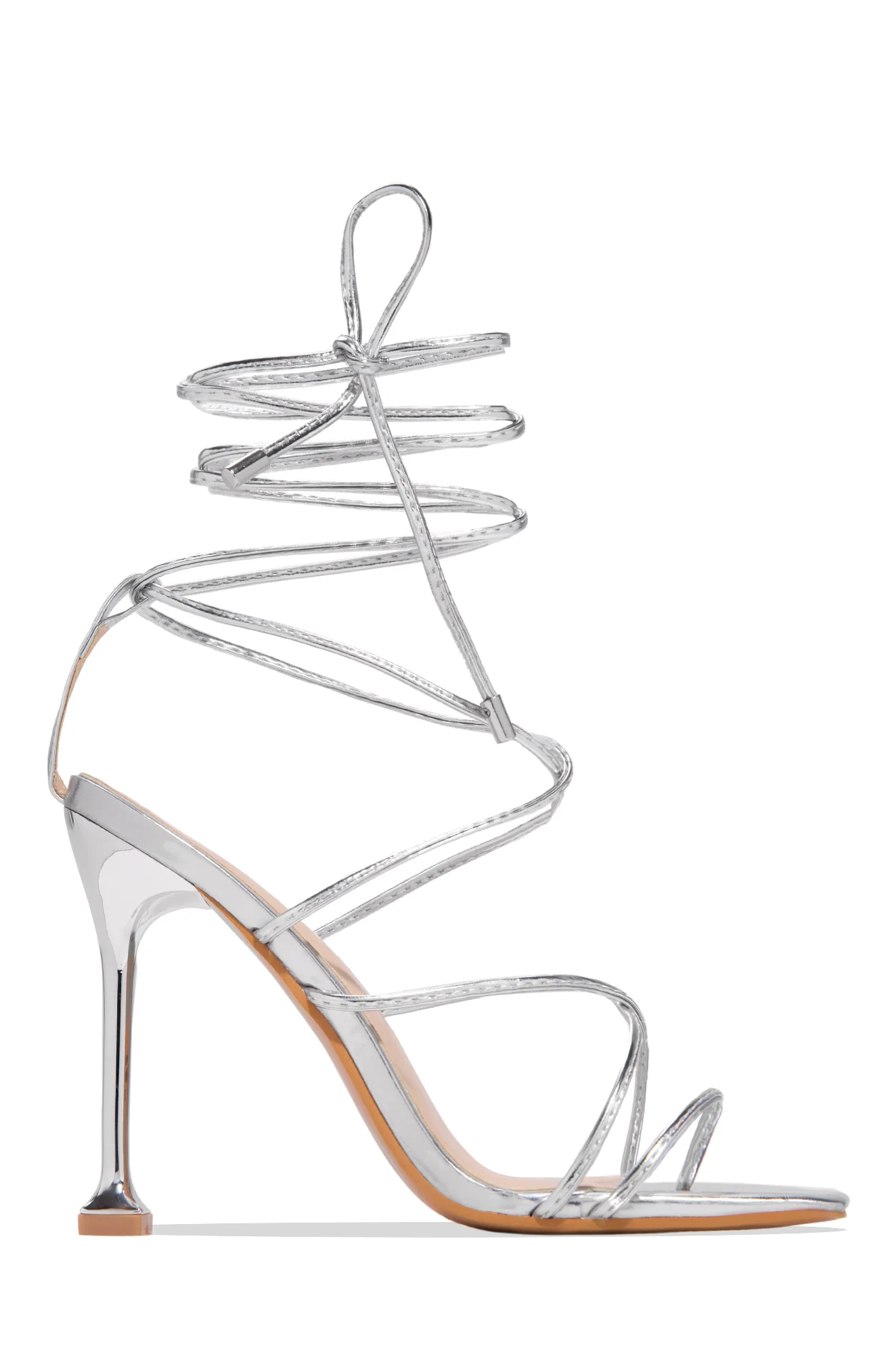 Sweet Talker Lace Up Strappy High Heels - Silver - Image 3