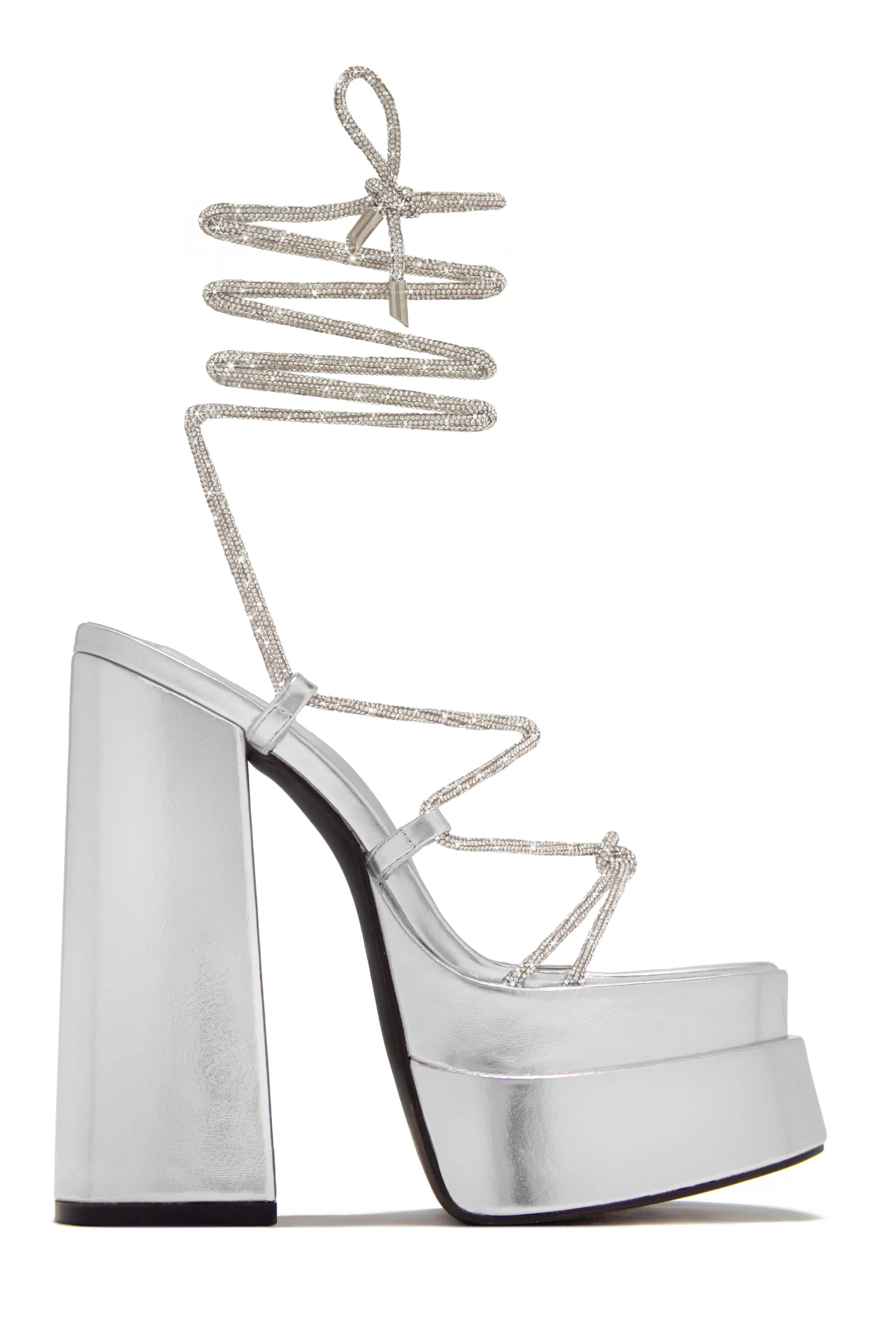 Sweet Temptation Embellished Lace Up Platform Heels - Gold - Image 10