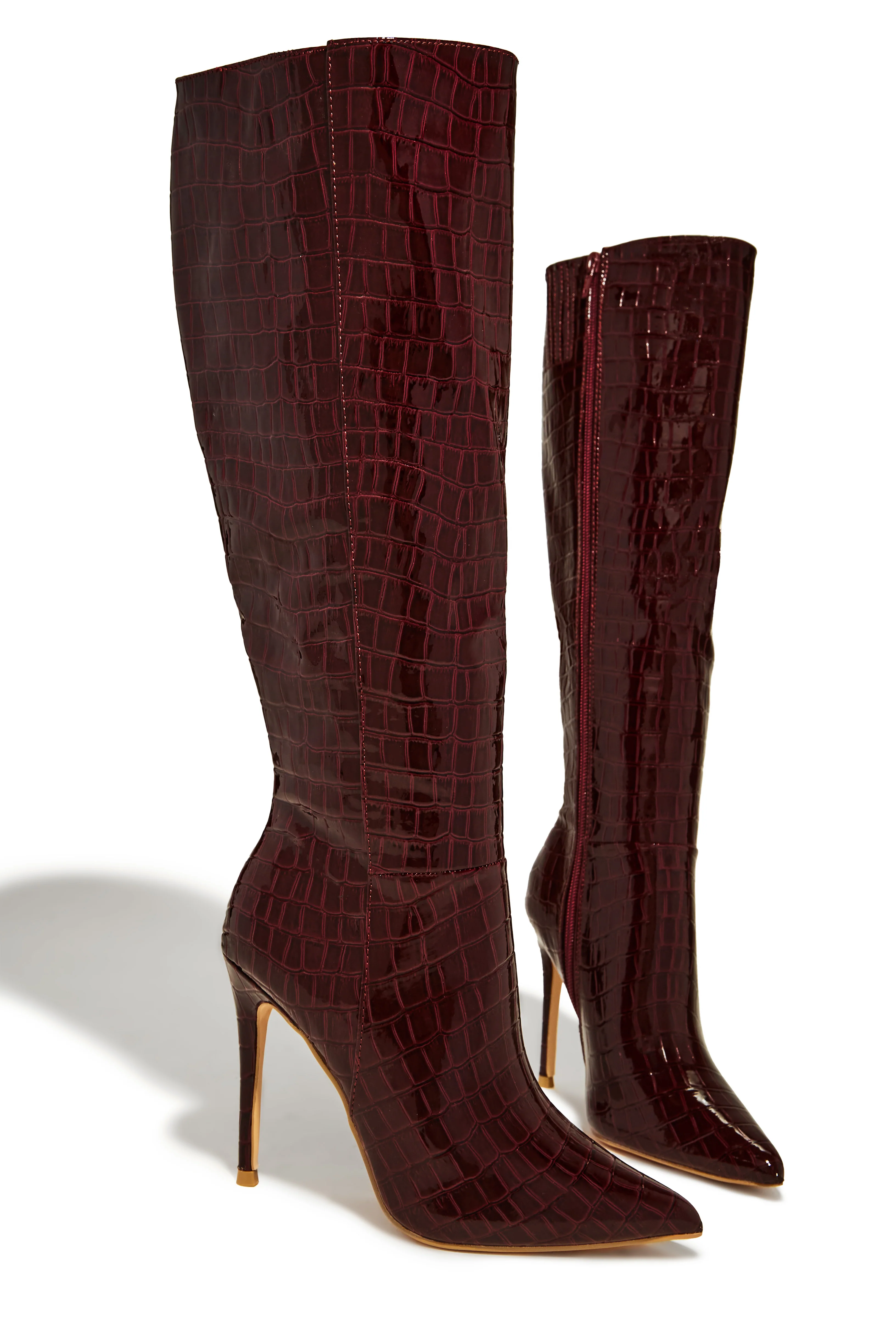 Trisha Knee High Heel Boots - Cherry - Image 2