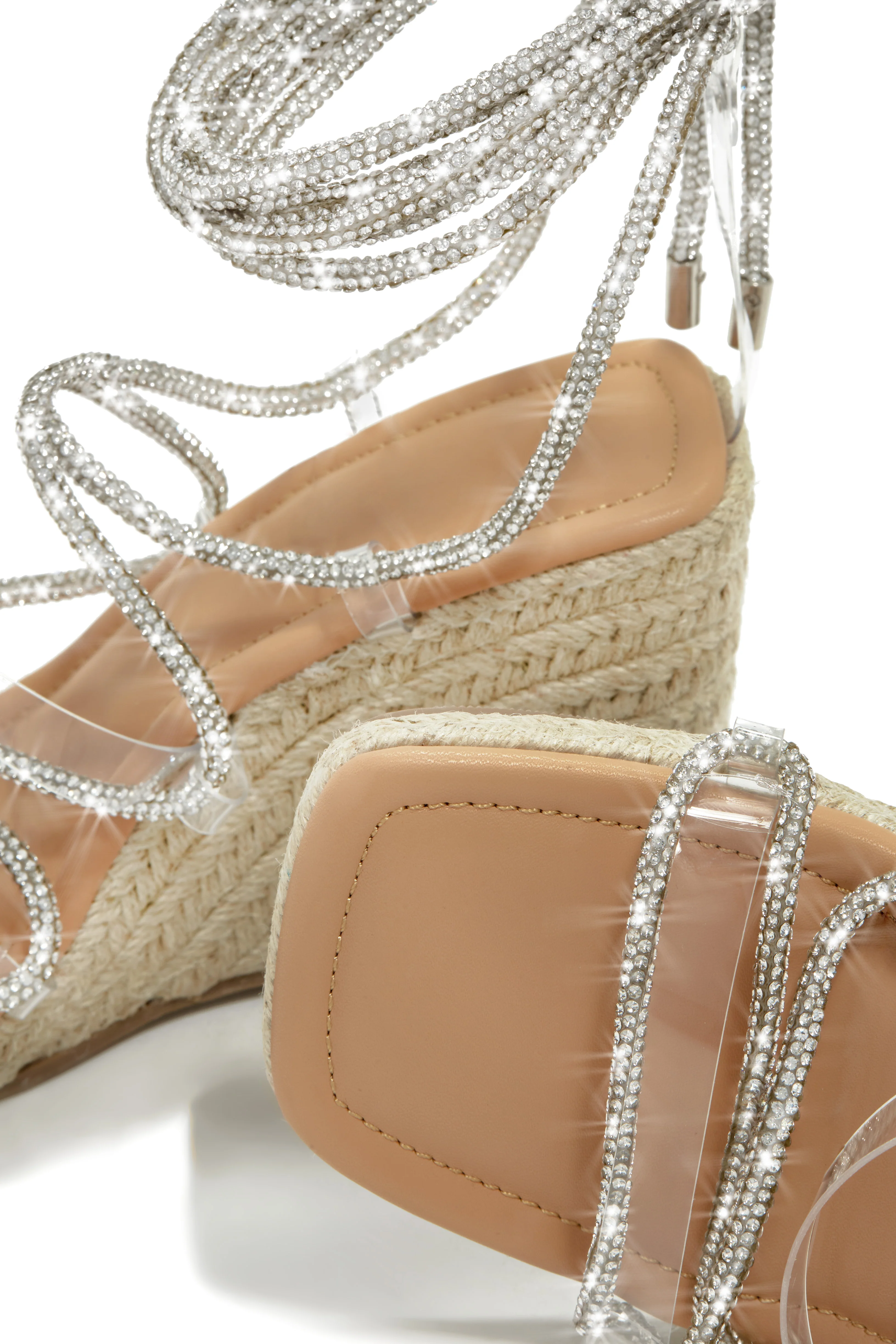 Tulum Oasis Embellished Lace Up Espadrille Wedges - Nude - Image 4