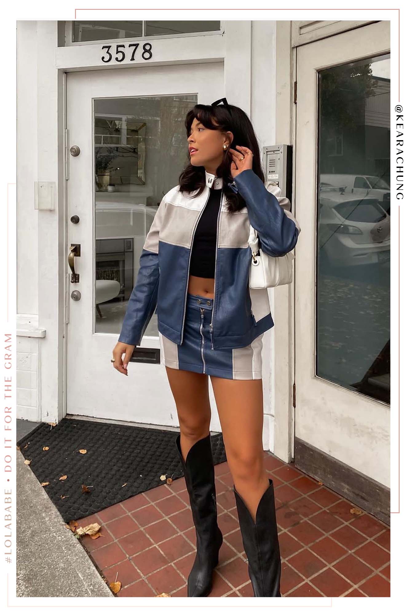 Tyra Color Blocked Moto Mini Skirt - Blue Multi - Image 3