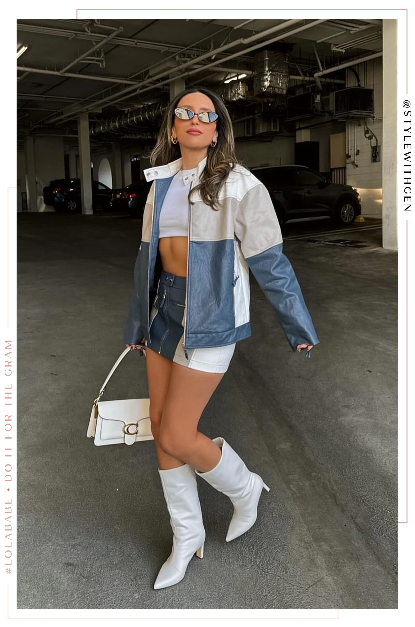 Tyra Color Blocked Moto Mini Skirt - Blue Multi - Image 4