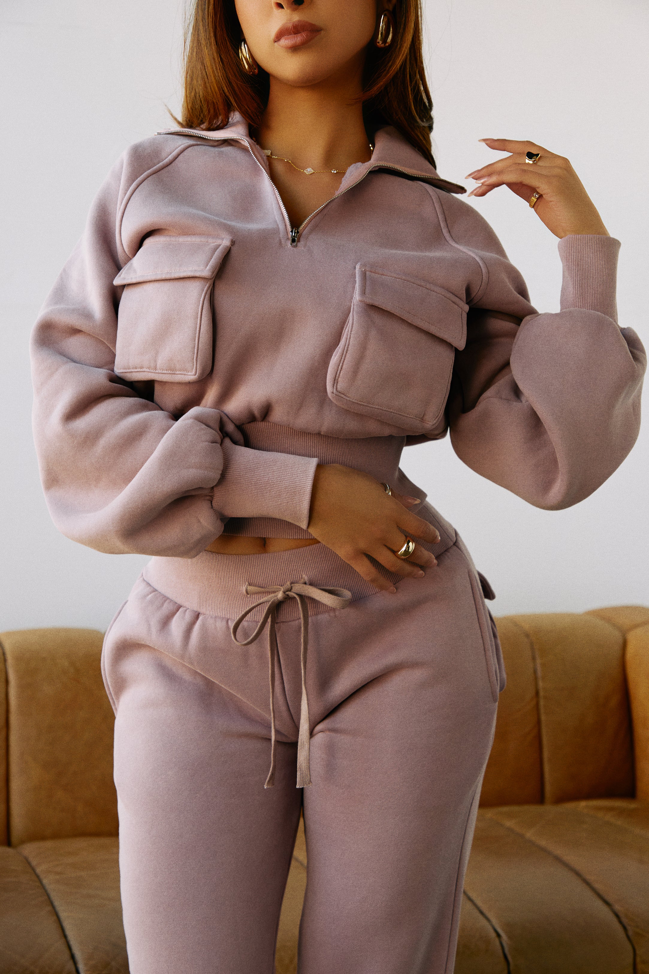 Unbothered Quarter Zip Cargo Sweater - Lavender - Image 5