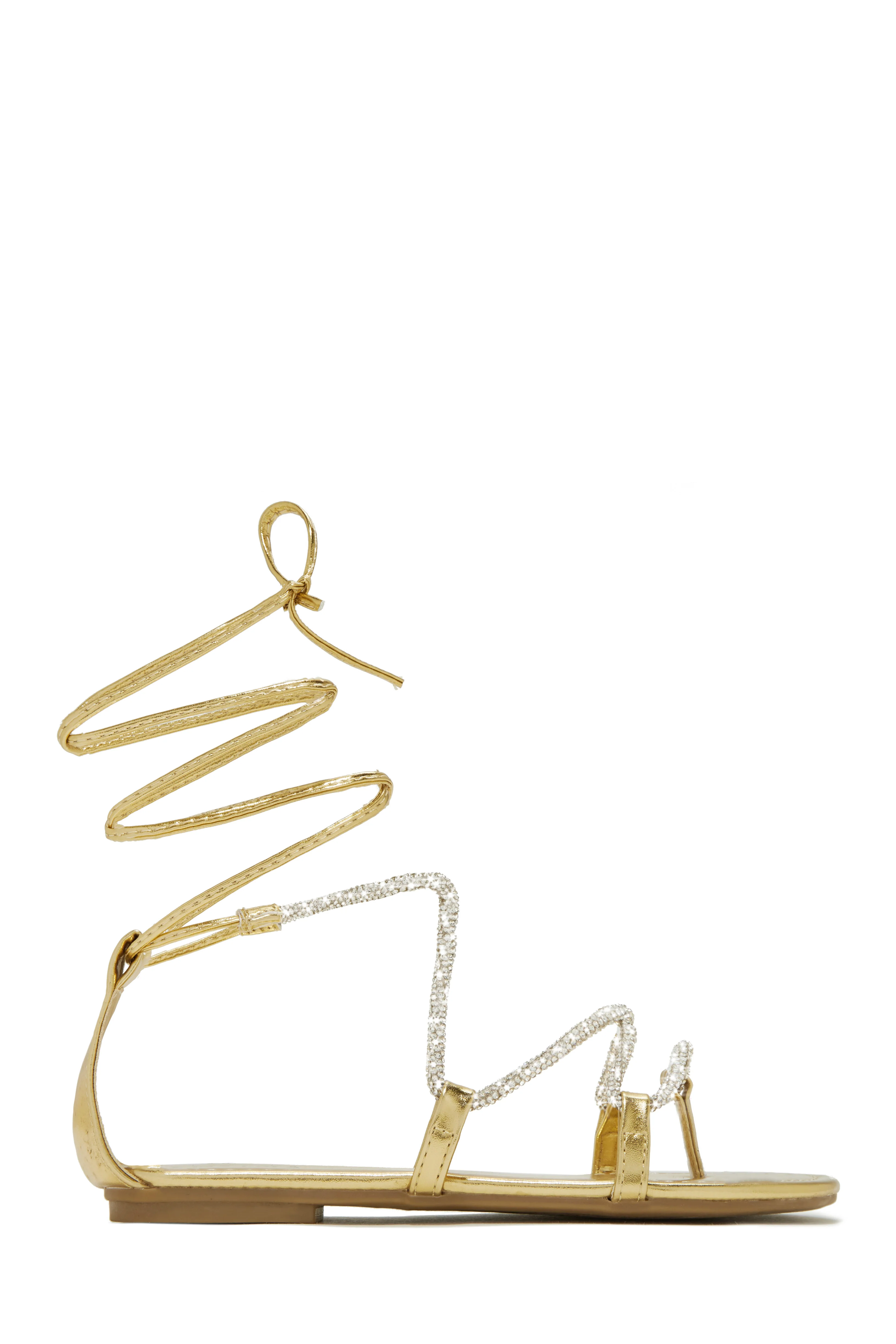 Vegas Weekend Embellished Lace Up Sandals - Gold - Image 6