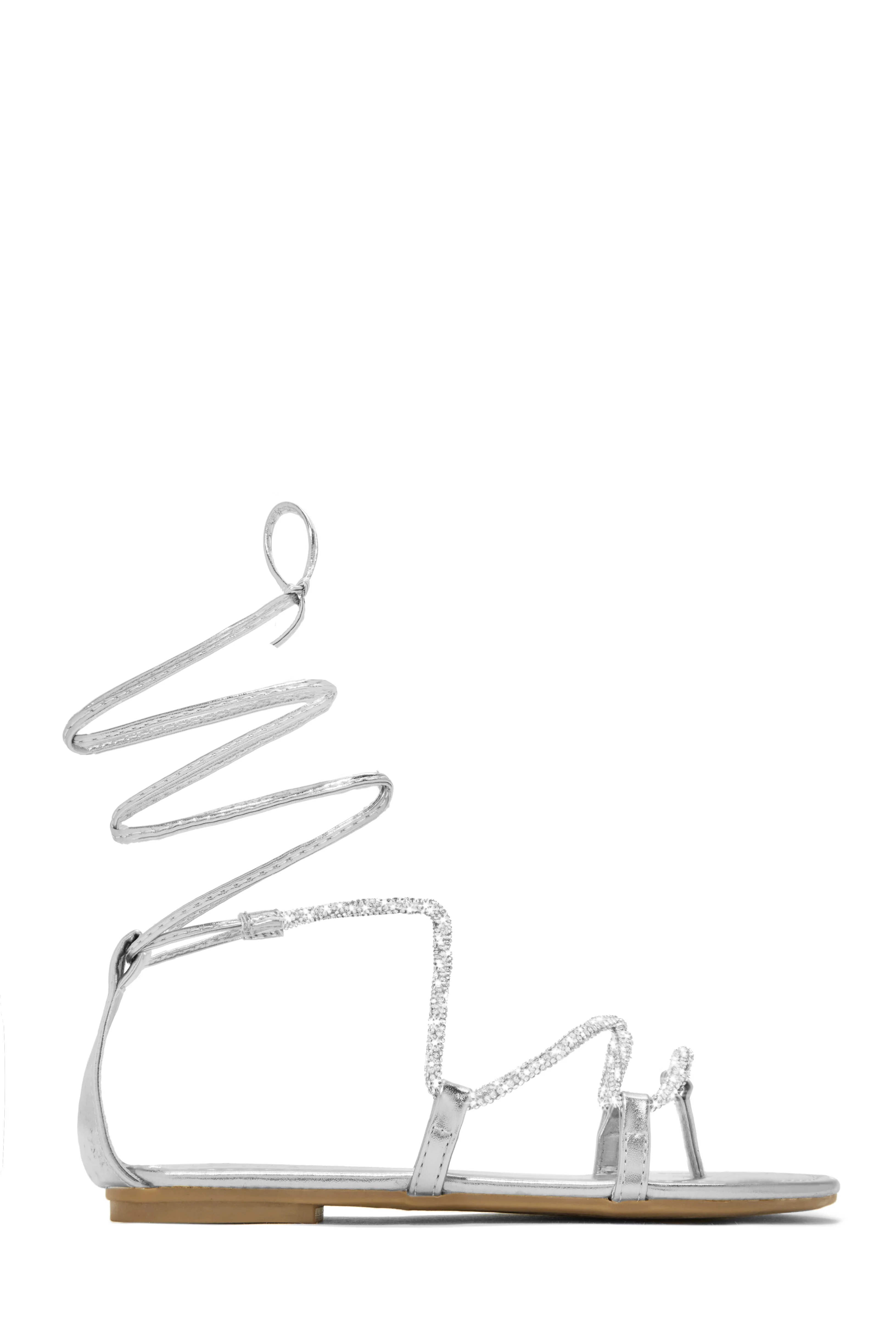 Vegas Weekend Embellished Lace Up Sandals - Silver - Image 5