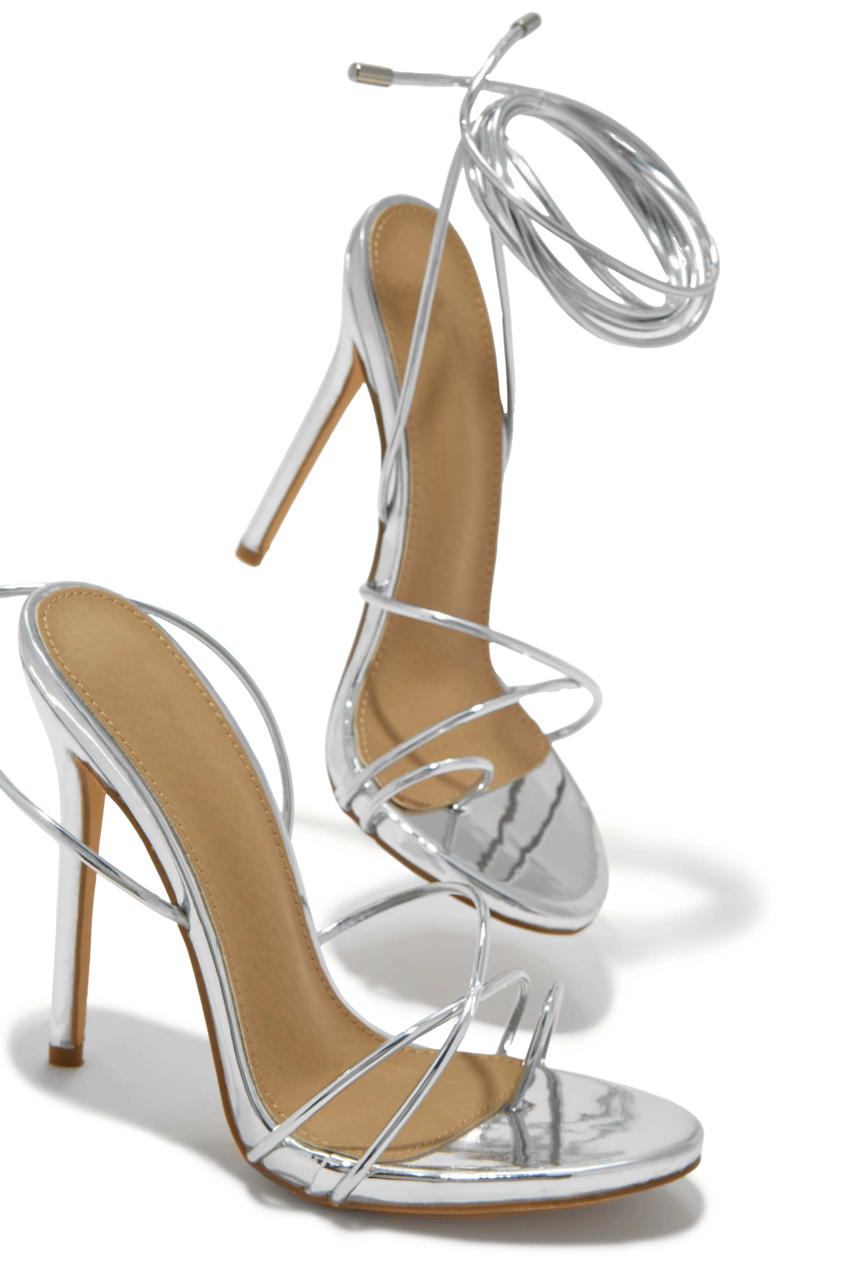 Whole Lotta Money Lace Up High Heels - Silver - Image 4