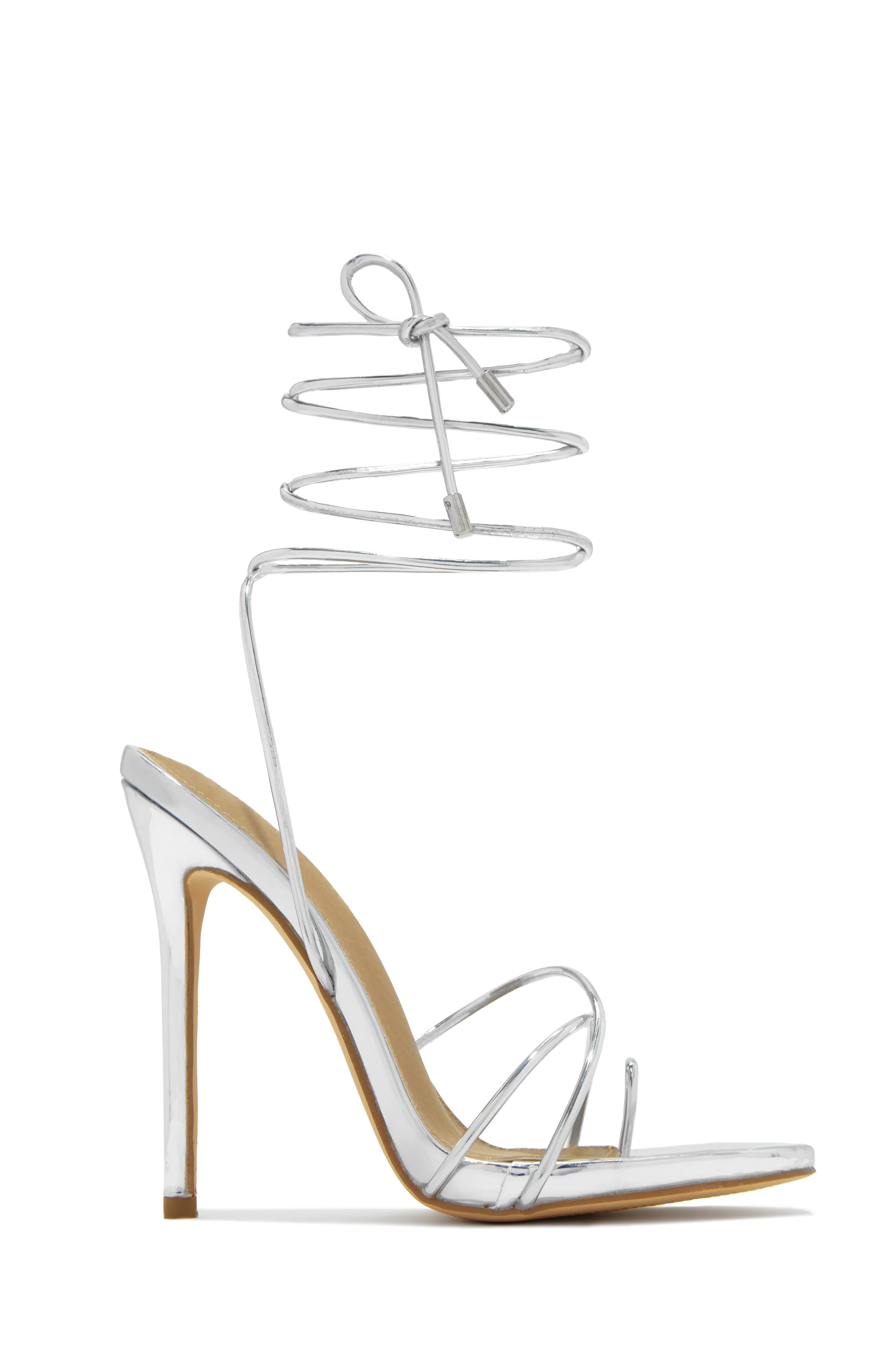 Whole Lotta Money Lace Up High Heels - Silver - Image 9