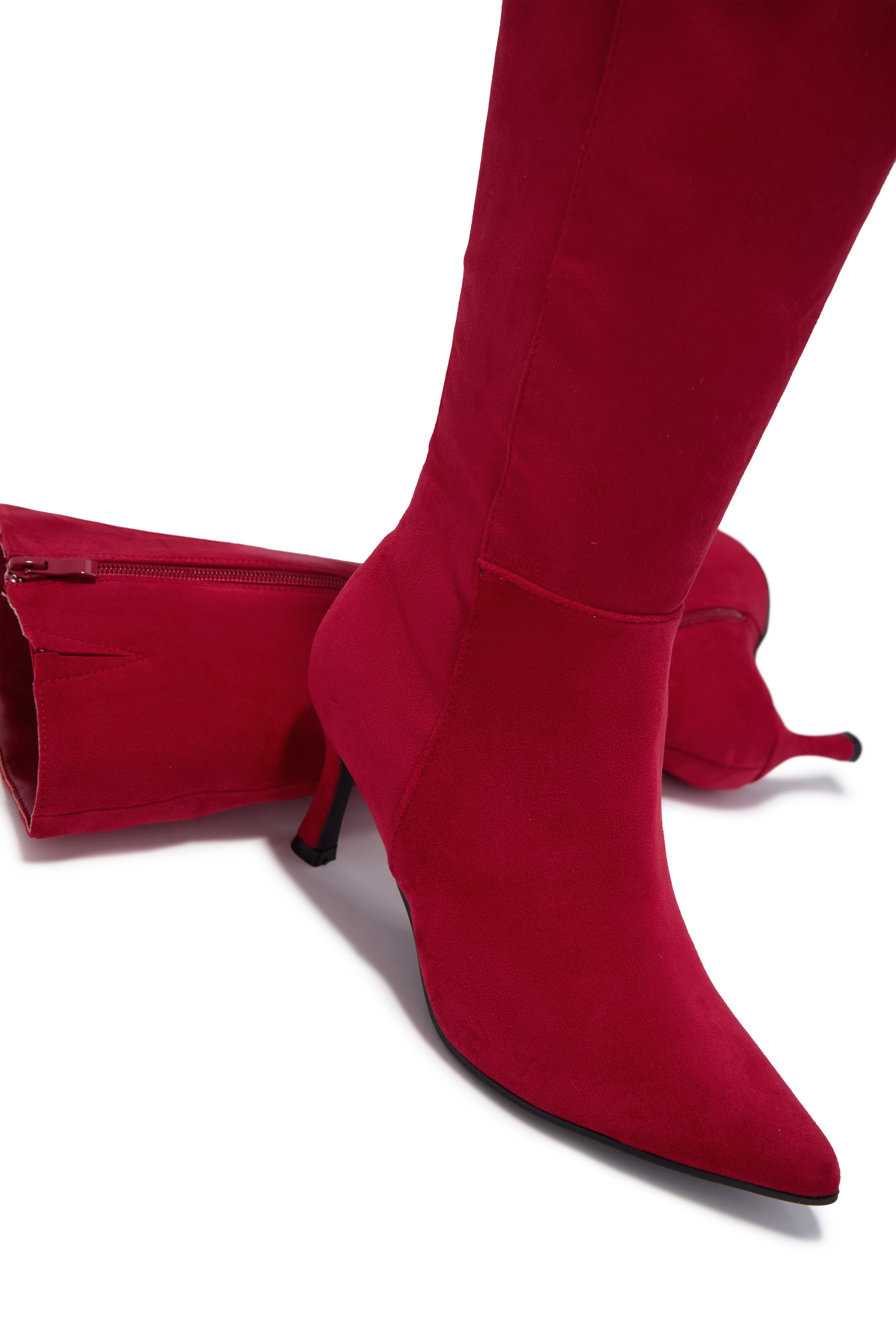 Zama Knee High Heel Boots - Red Suede - Image 3
