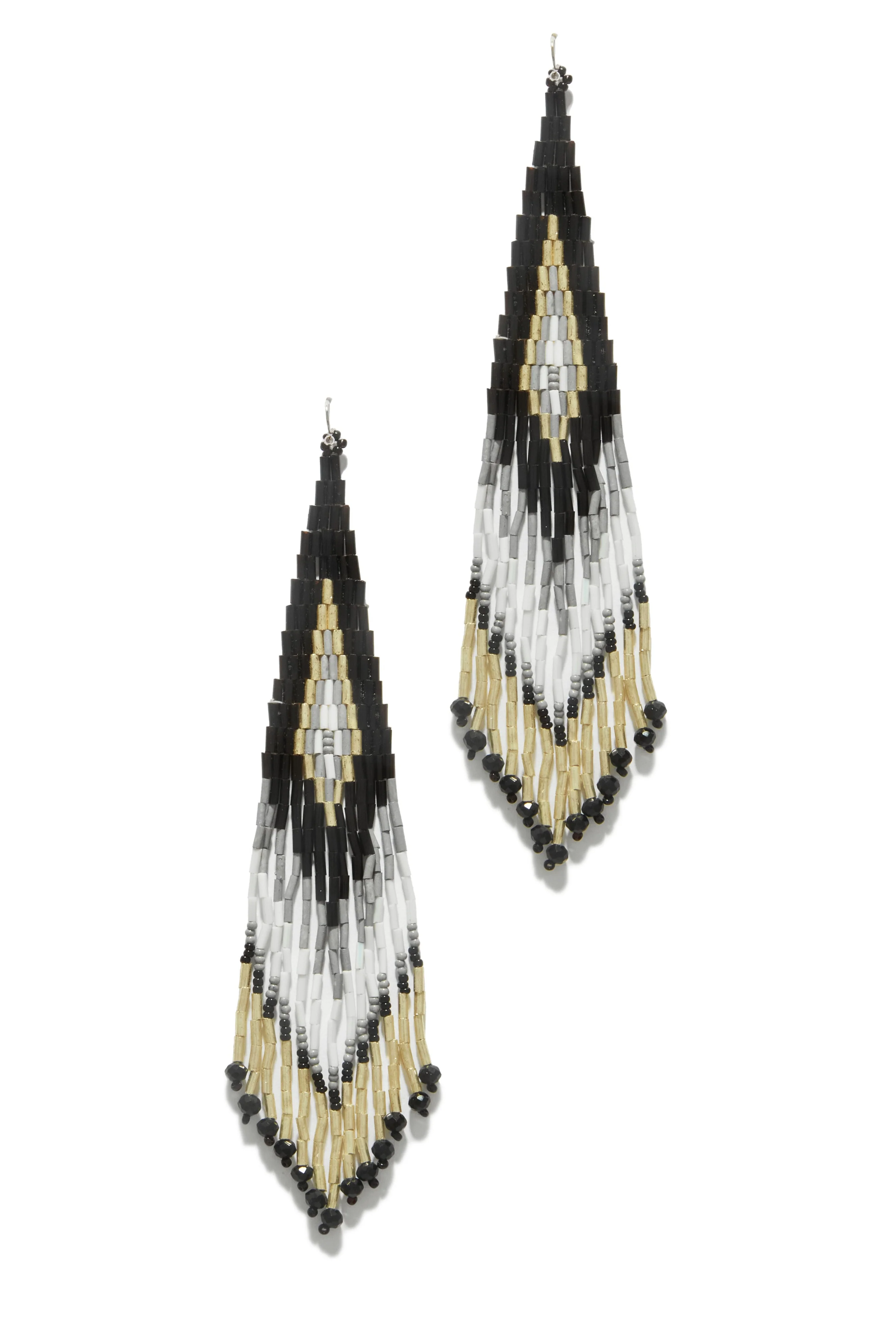 Zihna Beaded Dangle Statement Earring - Black