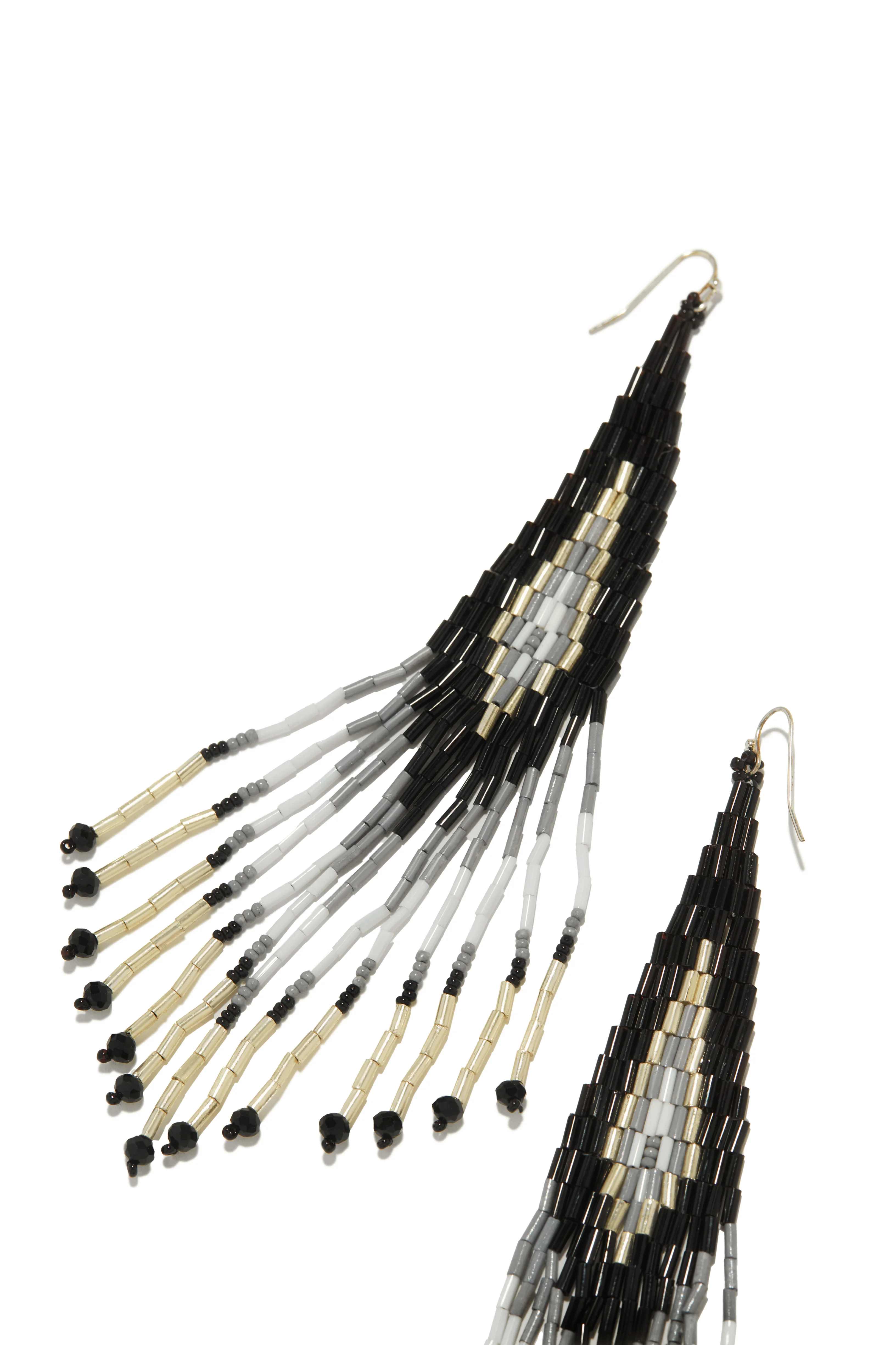 Zihna Beaded Dangle Statement Earring - Black - Image 3