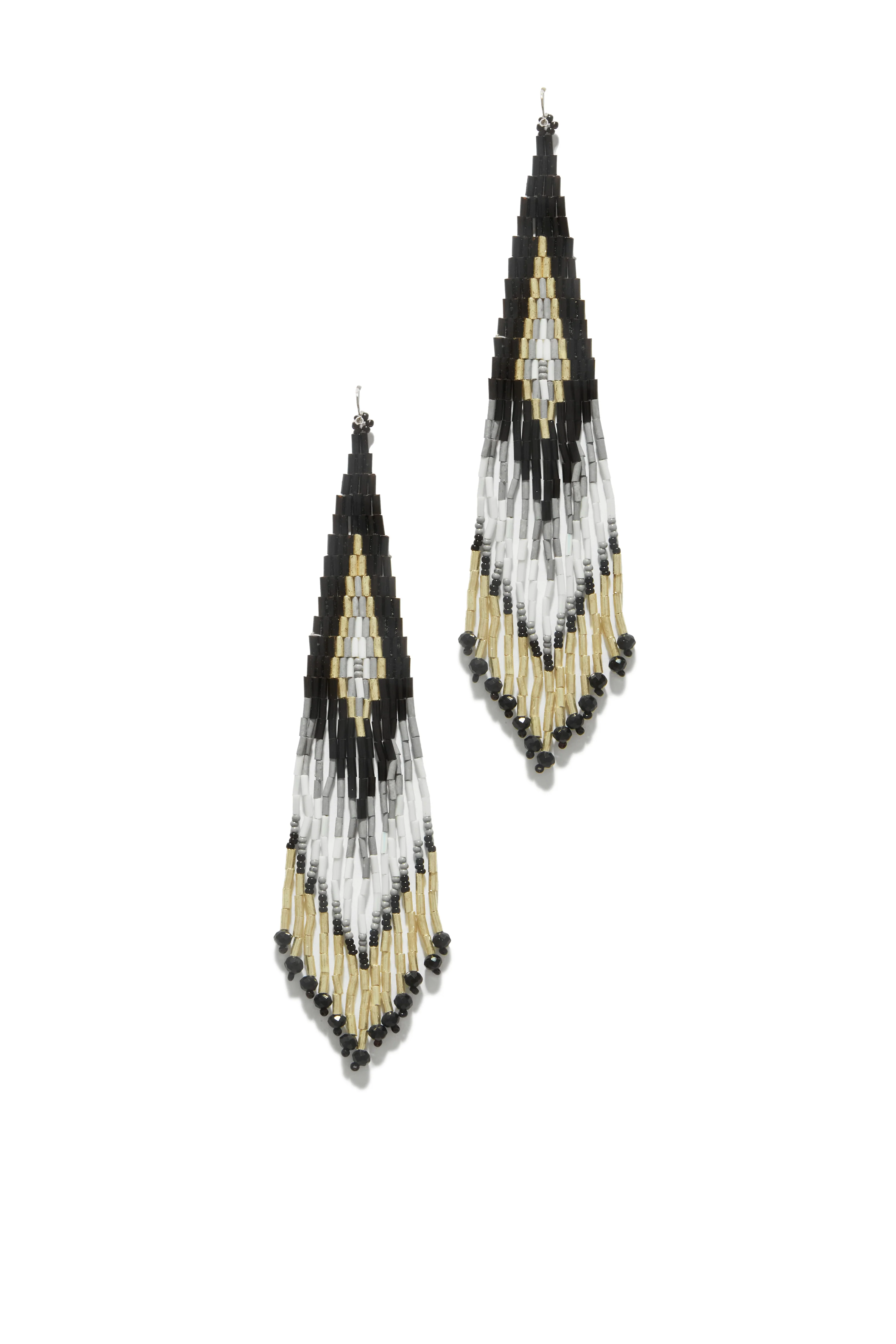 Zihna Beaded Dangle Statement Earring - Black - Image 4